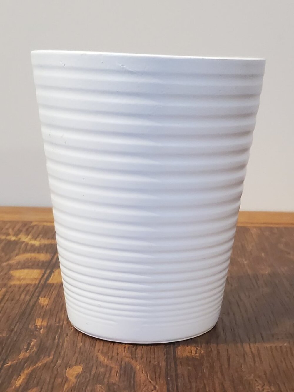 Ridged White Ceramic Flower Pot Planter